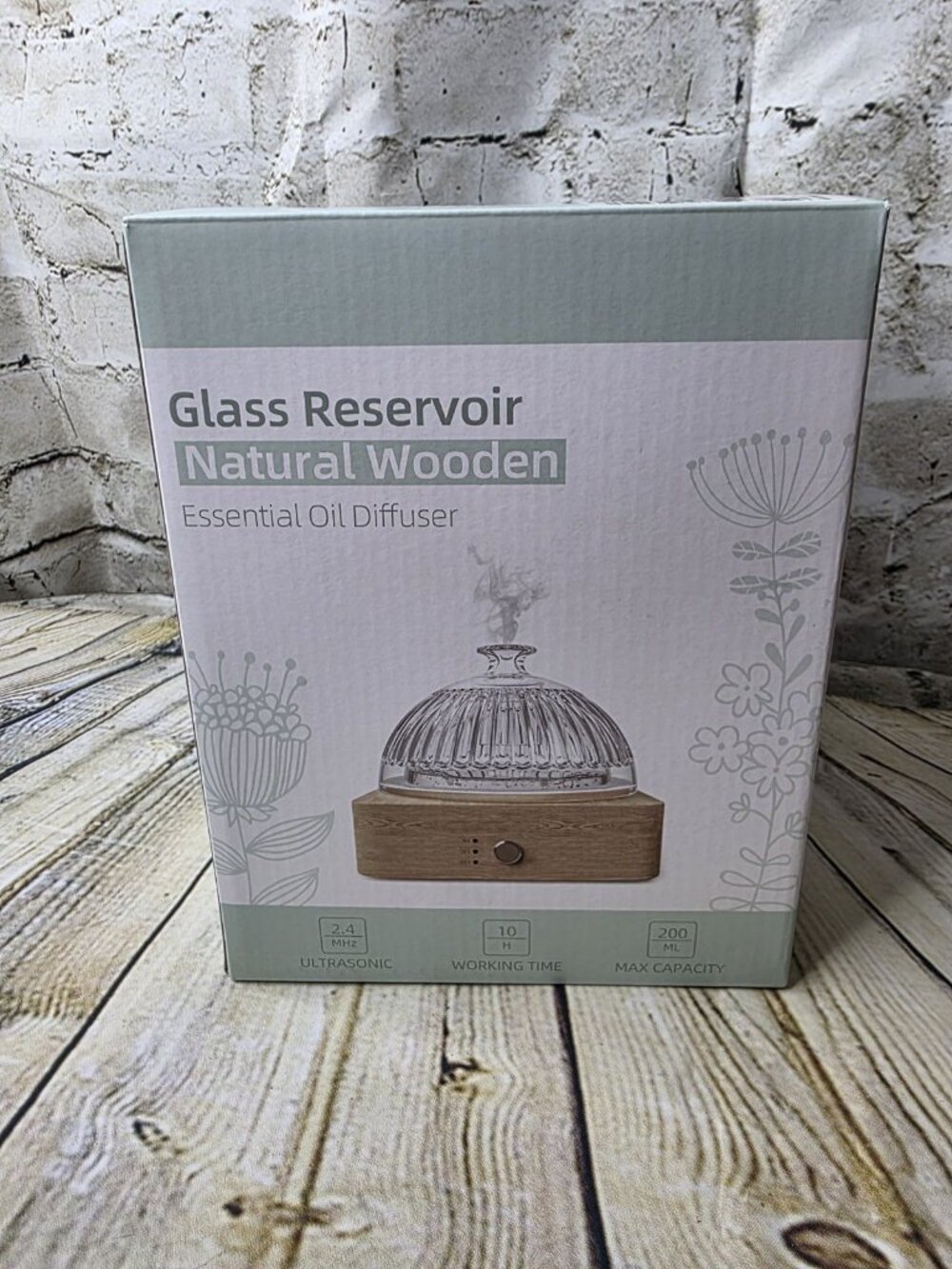 Rohs Glass Dome Essential Oil Diffuser with Reservoir & Wood Base New w Box